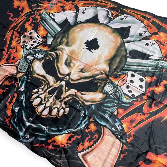 2008 Good Sports Inc Skull Flame Guns Fire Cards Spades Large Flag - Picture 7 of 7